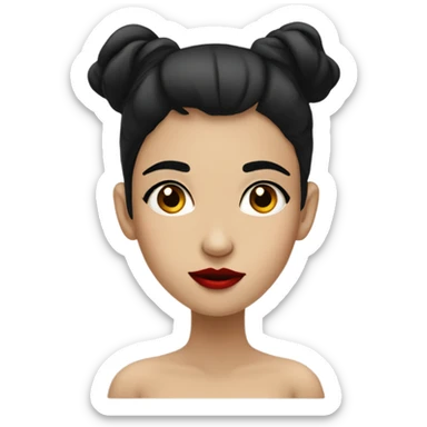 Girl with black cheeks while facing to the left with a pointy nose with black hair and red lips sticker