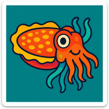 charming cuttlefish, vibrant colors, friendly look, stylized illustration sticker