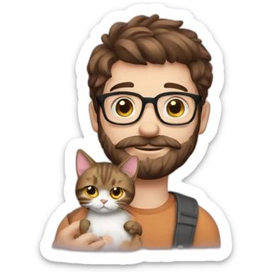 A hipster dude holding a cat sticker