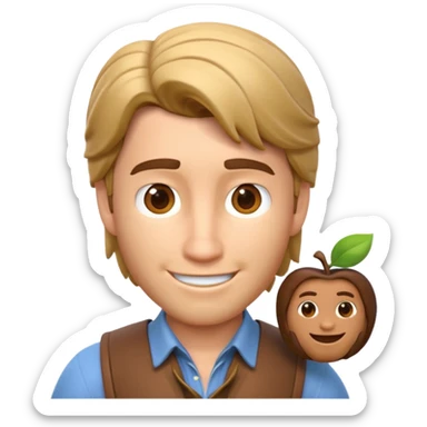 Crie um emoji 3D estilo Apple inspirado no personagem Flynn Rider (José) de Enrolados: pele clara, cabelo castanho, sorriso charmoso, sobrancelha arqueada, expressão confiante e divertida sticker