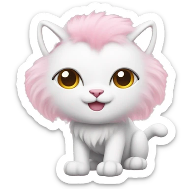 cat with a white fur with baby pink ears, baby pink lion tail and pink leg sticker