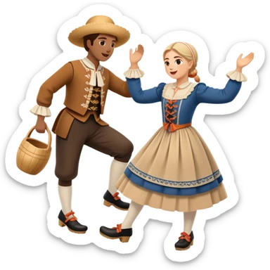 cinematic-realistic-scene-of-two-performers-executing-the-klompendans,-dressed-in-traditional-dutch-costumes-complete-with-wooden-clogs-and-detailed-folk-patterns,-captured-in-lively-motion-with-soft,-natural-lighting sticker