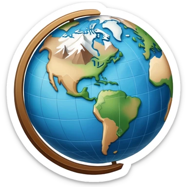 an icon featuring an earth with attitude and longitude lines, a textbook, and a topographic map, symbolizing geography as a science. The design includes a compass, mountain ranges, and rivers, representing the study of Earth's features and landscapes. Transparent background highlights geography. sticker