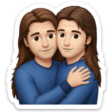 two happy men with long hair hugging  sticker