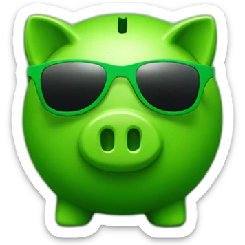 green piggybank with green sunglasses sticker