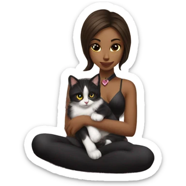 gaming girl in bed with kitten on lap tuxedo sticker