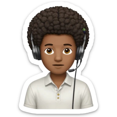 A dark-skinned boy with an afro, gamer , and ears, wearing a white shirt. sticker
