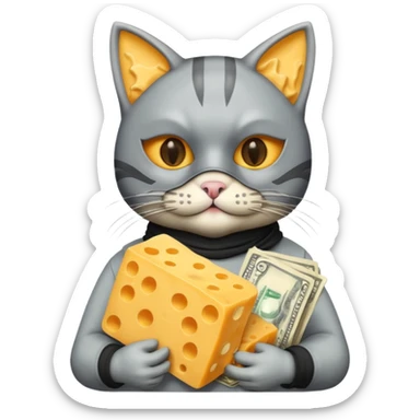 robber emoji with money cheese cat sticker