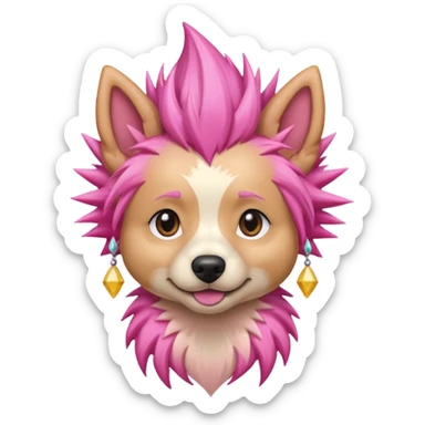 fancy pink spiky haired dog with earrings sticker