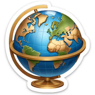 An icon featuring a globe, a compass, and a map, symbolizing geography. The design includes mountain ranges, rivers, and continents, representing the study of Earth’s landscapes and environments. Transparent background highlights the exploration and understanding of the world’s geography. sticker
