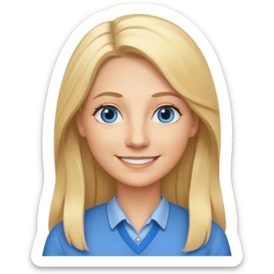 a 40 year old teacher with long blonde hair and blue eyes sticker