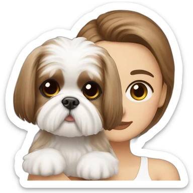 girl white complexion with a small brown and white shih tzu dog sticker