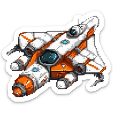 Compact space cruiser with orange accents sticker