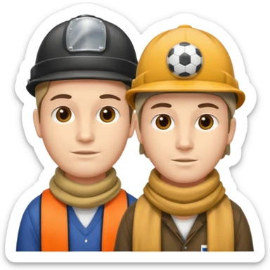 two headed person with one head wearing a loggers hat and the other a football scarf sticker