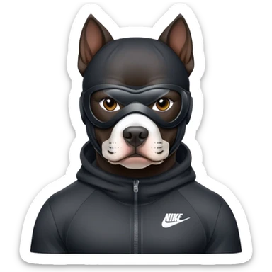 A black pitbull wearing a Nike ski mask sticker