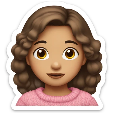 toddler girl, hispanic, long brown hair, brown eyes, pink sweater, winter sticker