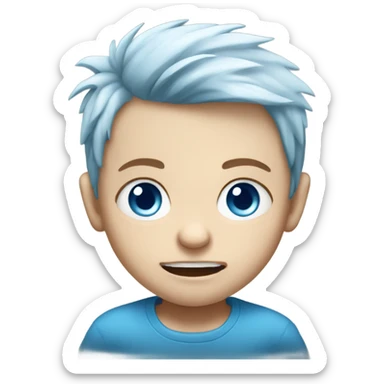 Mad baby Caucasian boy with blue eyes and blue hair sticker