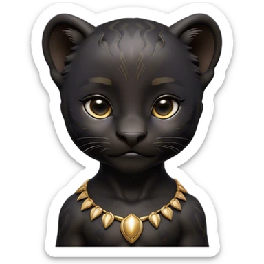 Cinematic Noble Baby black Panther Portrait Emoji, Poised with a touch of regal innocence, featuring a compact, sleek build with soft, dark fur and large, soulful eyes, Simplified yet sharp and sophisticated features, highly detailed, glowing with a gentle, mysterious glow, high shine, intelligent and endearing, stylized with an air of youthful authority, focused and attentive, soft glowing outline, capturing the essence of a tiny jungle guardian that appears ready to pounce out of the screen with effortless charm! sticker