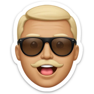 a bold man with black sunglasses and his mouth opened sticker