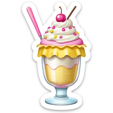 cute banana split with pink toppings in a ruffled glass ice cream cup sticker