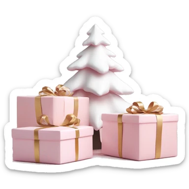 Light pink Christmas gifts under a white Christmas tree  sticker
