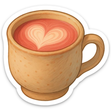 Remove the background, keep the pink mocha in a cozy mug with heart latte art, cute and inviting in Ghibli style with no background. sticker