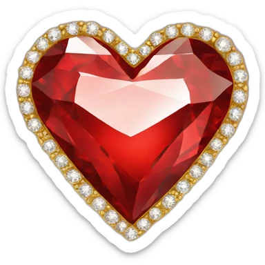 Red heart diamond with gold border sticker