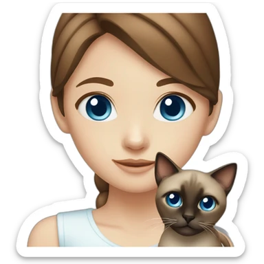 Blue-eyed girl with brown hair with siamese cat sticker