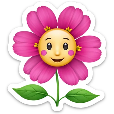 cosmos flower emoji, stylized with a cartoon face sticker