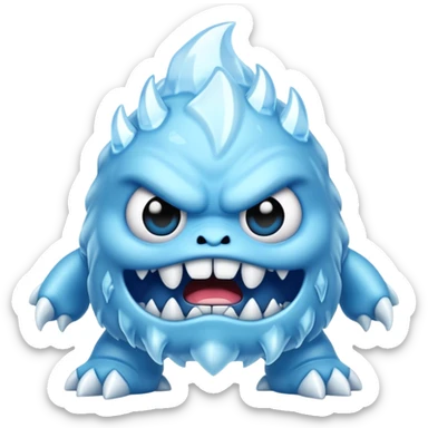 a grumpy chibi ice monster, scary, sinister sticker
