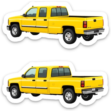 Geometric bright yellow 1997 Chevrolet Silverado C-2500 Crew Cab pickup truck, 30-degree view, clean lines, same yellow as in Kill Bill, minimalist approach, iOS emoji style sticker