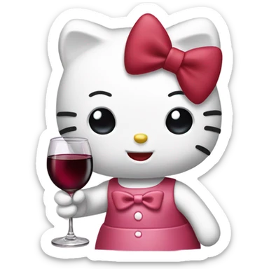 Hello Kitty drinking red wine sticker
