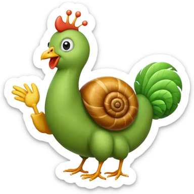 a snail green worm a chicken with jazz hands sticker