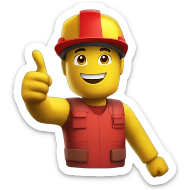 yellow roblox character with red shirt and red visor giving thumbs up sticker