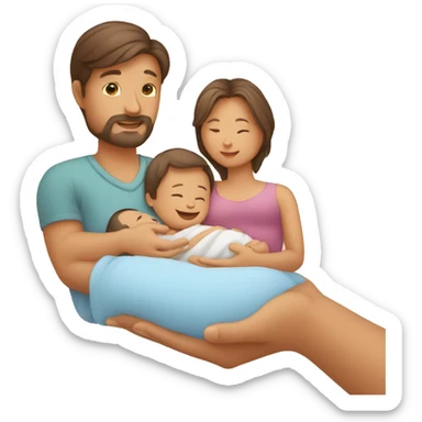 Newly born child in the hand of mother and father sticker