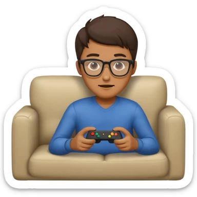 man playing video games on a sofa sticker