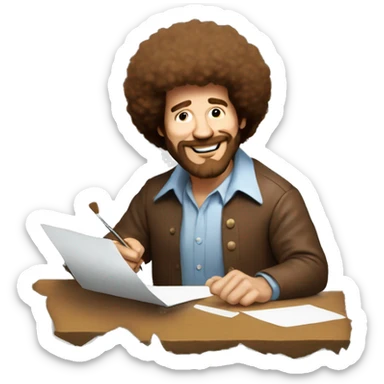 bob ross painting a picture sticker