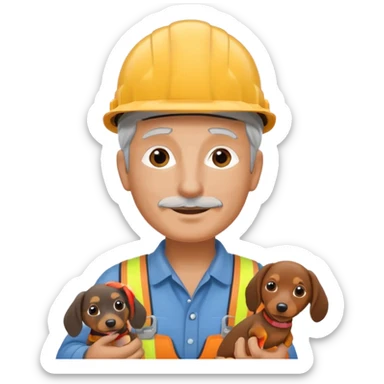 Construction worker with gray hair and weiner dog sticker