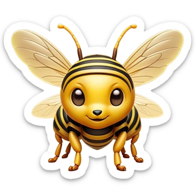 Cinematic Cute Hornet Portrait Emoji, Head tilted playfully and inquisitively, featuring a compact, delicately striped body with adorable, round eyes and subtly detailed wings, Simplified yet irresistibly adorable features, highly detailed, glowing with a warm, inviting glow, high shine, affectionate and lively, stylized with a touch of whimsical insect charm, soft glowing outline, capturing the essence of a mischievous yet endearing hornet that seems as if it could buzz out of the screen into your arms! sticker