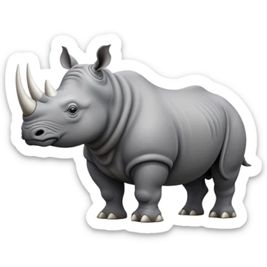 cinematic-rhino-full-body-standing-emoji,white horn, slate grey skin -massive-body-poised-powerfully,-thick-horn-curving-slightly-forward,-head-tilted-dramatically,-rough-grey-hide-covered-in-dust,-simplified-focused-features, sticker