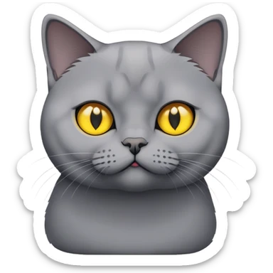 It’s a British Shorthair cat with no patterns,grey fur, and yellow eyes. sticker