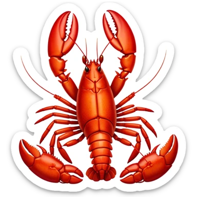 Cinematic bright red rock lobster, detailed hard shell, claws slightly open, freshly cooked, warm glowing tones, rich and indulgent. sticker