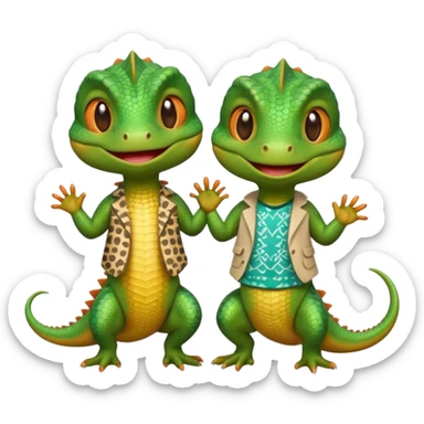 Lizard couple wear cute clothes  sticker