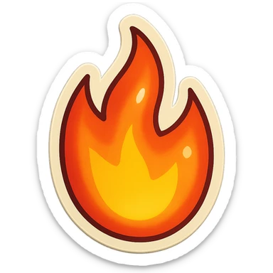 cartoon style sticker, single fire symbol, simple and clear, no text sticker