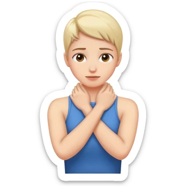 Arms crossed and grabbing neck sticker