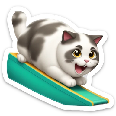 A obese cat rolling off a slide  sticker