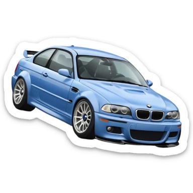 
A BMW M3 E46 is drifting through a corner, with a slight wisp of smoke coming from the rear and the wheels positioned at an angle relative to the turn. sticker