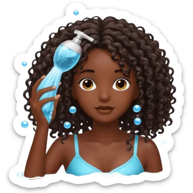 beautiful dark skinned girl washes her long curly hair with shampoo sticker