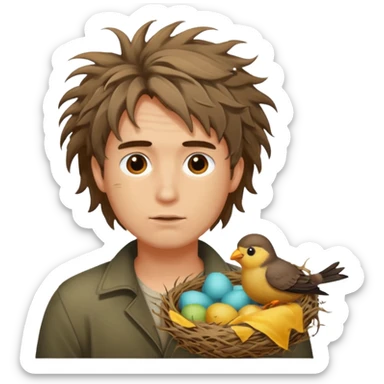 Man who's hair is a Birds nest sticker