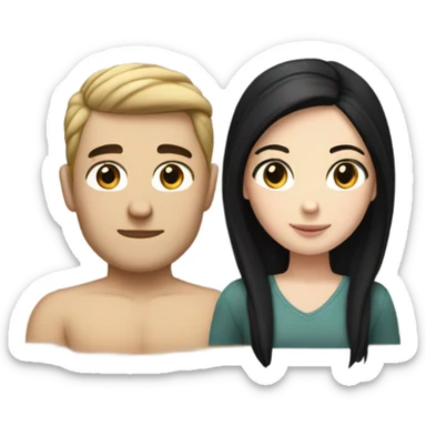 White girl with black hair, slightly darker white guy with dark brown long hair in a bun  sticker
